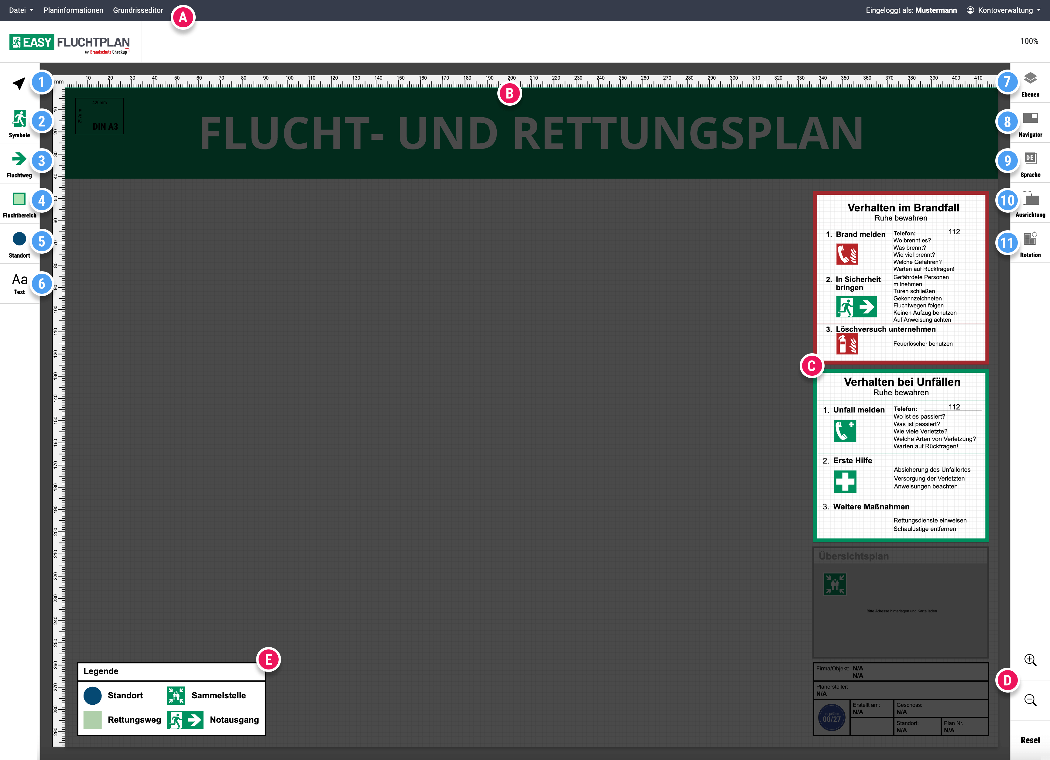 EASYFluchtplan Benutzeroberfläche